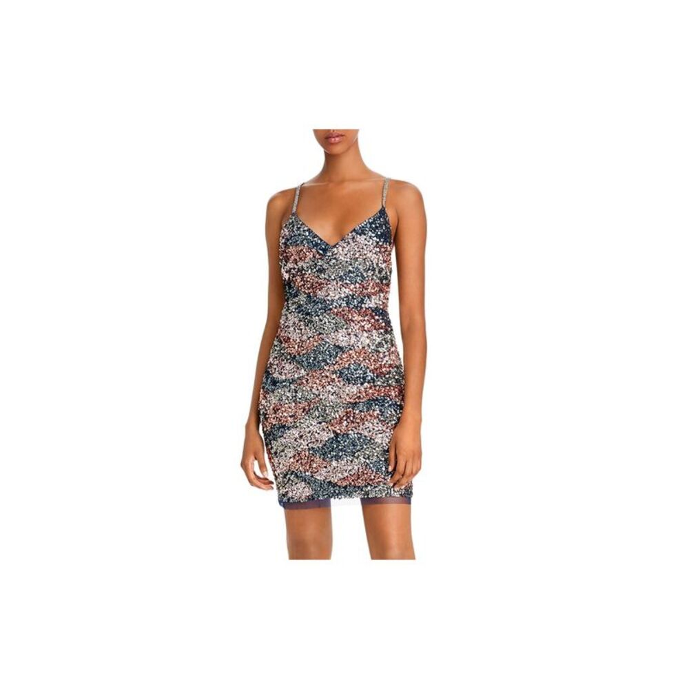 NWT AIDAN AIDAN MATTOX Womens Blue Spaghetti Strap Short Sheath Dress 6